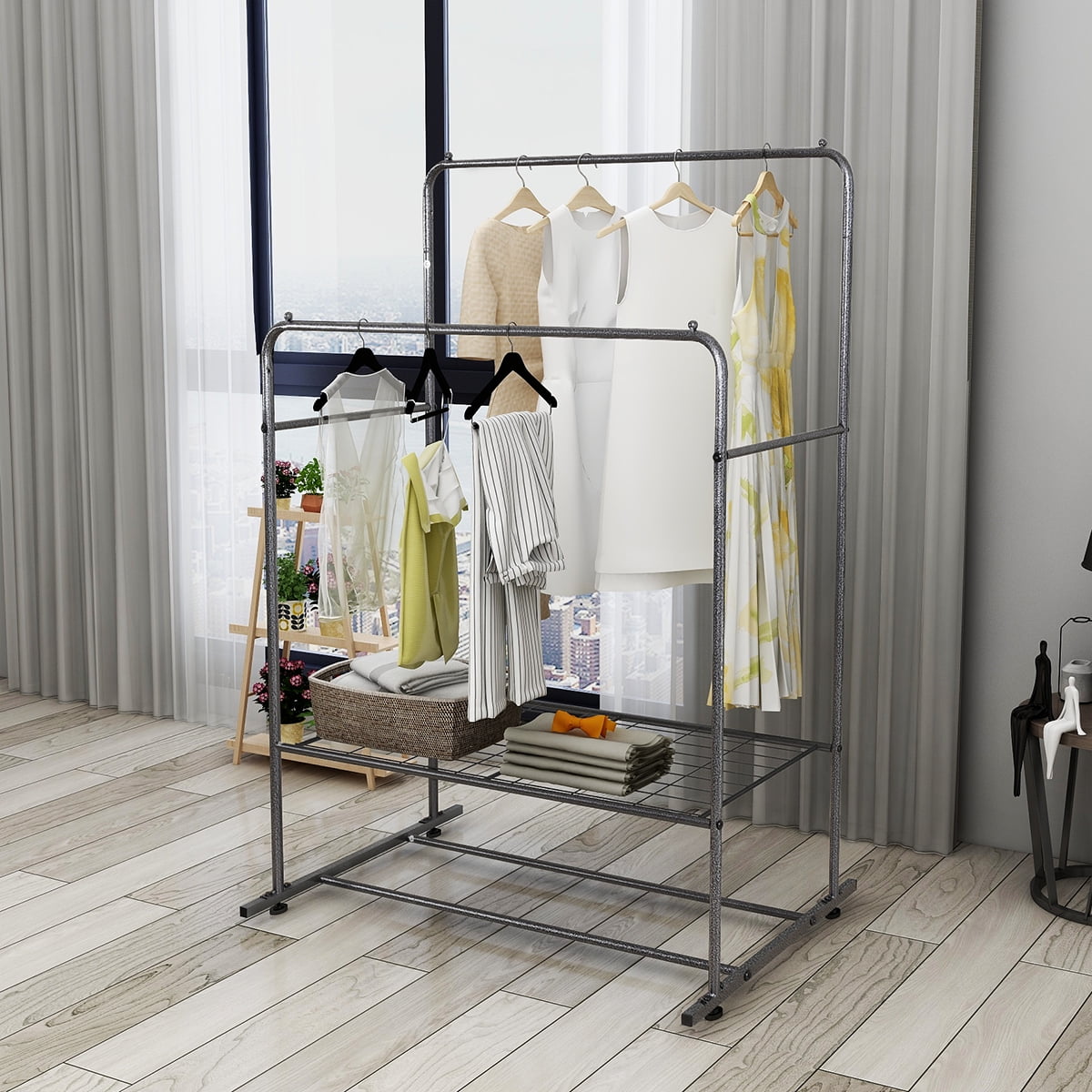Metal Garment Rack Heavy Duty Double Rail Clothing Garment Rack with