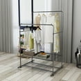 thumbnail image 1 of Metal Garment Rack Heavy Duty Double Rail Clothing Garment Rack with Top Rods and Lower Storage Shelf Industrial Clothes Rack for Indoor Bedroom Clothing Rack, Black&Silver, 1 of 6