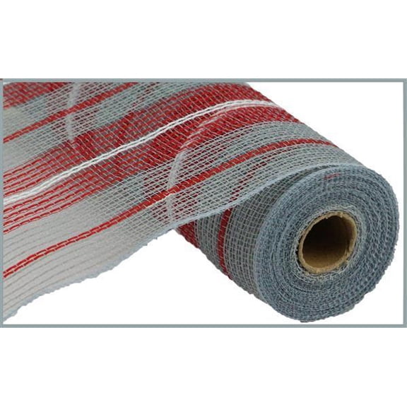 10.5"X10YD FAUX JUTE/THICK STRIPE MESH GREY/RED/WHITE RY8330N4