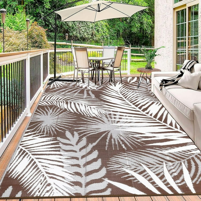Outdoor Rug xft Reversible Mats Portable Camping Mat Outdoor Mat Palm Leaves Outdoor Carpet for Balcony Deck Backyard Picnic Beach RV Camping