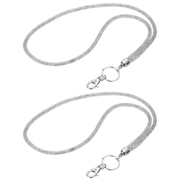 Uxcell 2Pack Rhinestone Lanyard for Keys, 15.7" Bling Lanyards for ID Badge with Metal Clasp & Keyring Crystal Keychain Neck Strap for Women Keys Phones, Gray