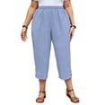 thumbnail image 2 of Cagogo Women Plus Size Capri Pants Elastic Waist Casual Loose Capri Pants with Pockets Travel Beach Work Trousers Summer Lounge Crop Bottoms, Light Blue L, 2 of 5