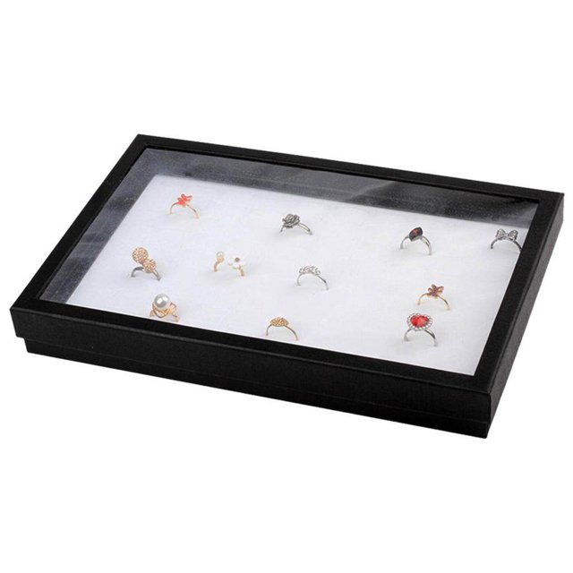 justharion Rings Display Box 36 Slot with Transparent Lid Showcase for Pendant white