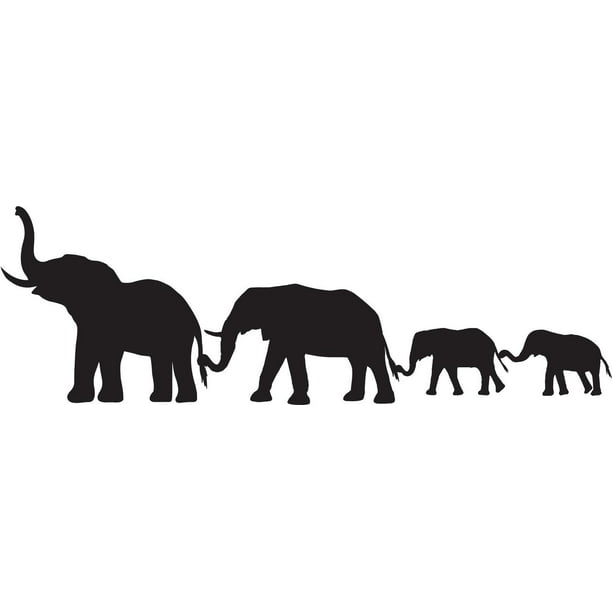 Elephant Family Animal Line Border Mother Father Kids Baby Silhouette ...