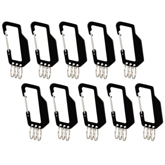 Toptie 10 Pcs Carabiners, Keychain Clip Hook with 3 Key Rings, 3-3/8 Inches Aluminum Black Spring Clip