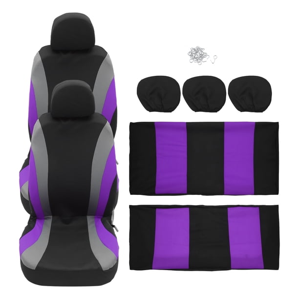 Kit universal de 9 fundas para asientos de coche, protectores de asientos interiores de coche SUV lavables y transpirables, color morado