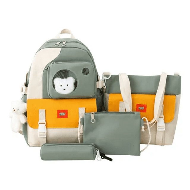 Set de 4 Mochilas y Bolsa Escolar Verde Malubero Malu1279