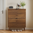 thumbnail image 3 of Medieval Modern Independent Shoe Cabinet, 31.5-inch Walnut Shoe Storage Cabinet,, Fence Shoe Cabinet with 2 Flip Drawers, Suitable For Corridors And Entrances, 3 of 8