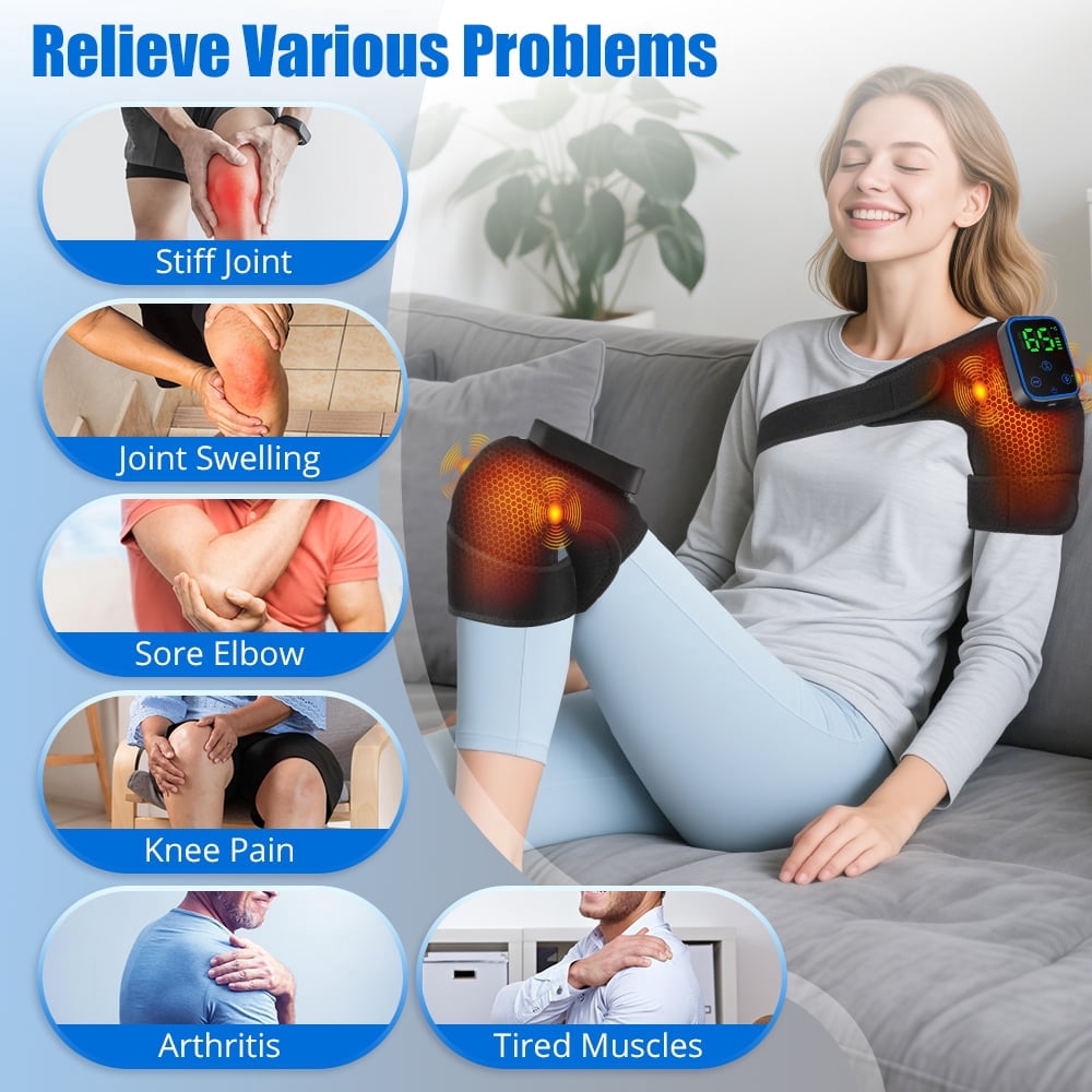 Knee Heated Pad Graphene Heated Knee Brace, Thermal Vibration Massage Knee Wrap, Cordless Elbow Support, 7 Temperature Levels & 3 Vibration Intensity, Portable Thermal Knee Brace for Sports Recovery