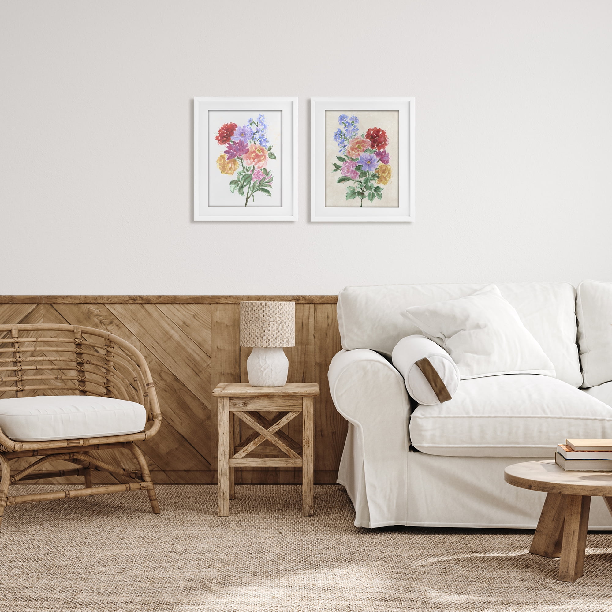 Stupell Industries Spring Blooms on Parchment 2 Piece White Framed Print Under Glass Set, design by June Erica Vess