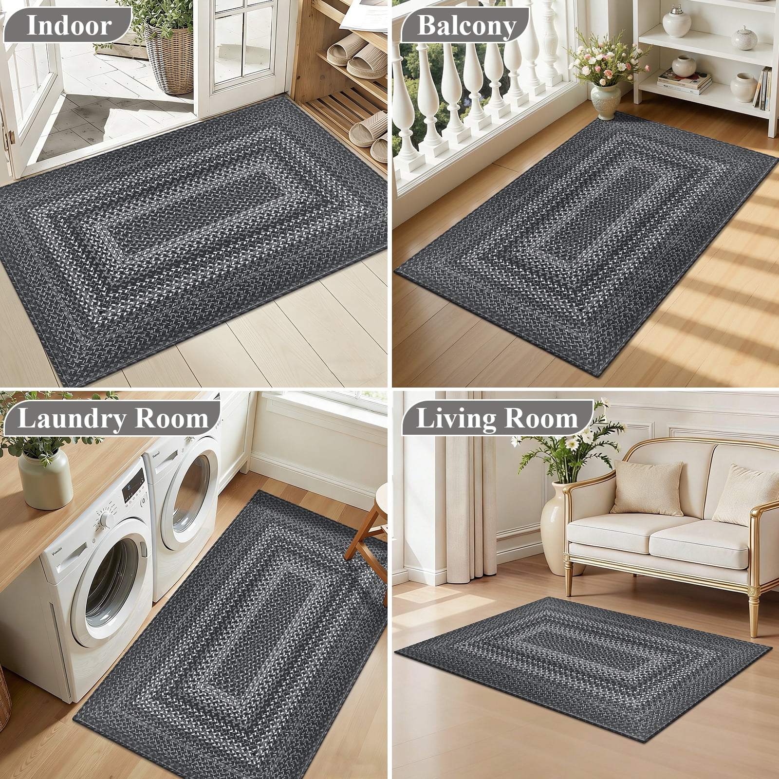 Enyhom Front Door Mat 32" x 48" Heavy Duty Durable Welcome Mat for Outdoor Indoor, Dirt Trapper Doormat ,Light Gray