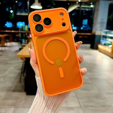 Dteck Magnetic Case for iPhone 17 Pro Max,Shockproof Matte TPU+PC Case Built-in Camera Lens Protector Compatible with Mag Safe Back Cover for iPhone 17 Pro Max,Orange