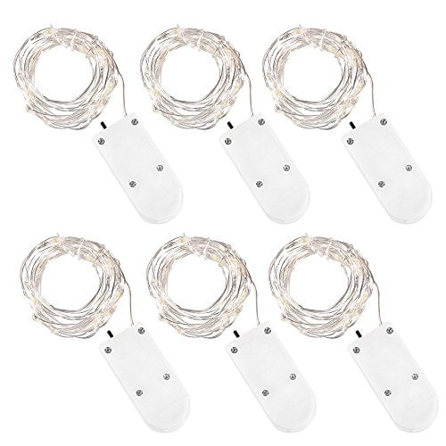KINGTOP Led String Lights 6 Pack Fairy Micro Lights 2M 20 LEDs Battery Powered Silver Wire Waterproof Lights for Holiday Party Wedding Centerpiece Bottle Decoration Energy Class A+