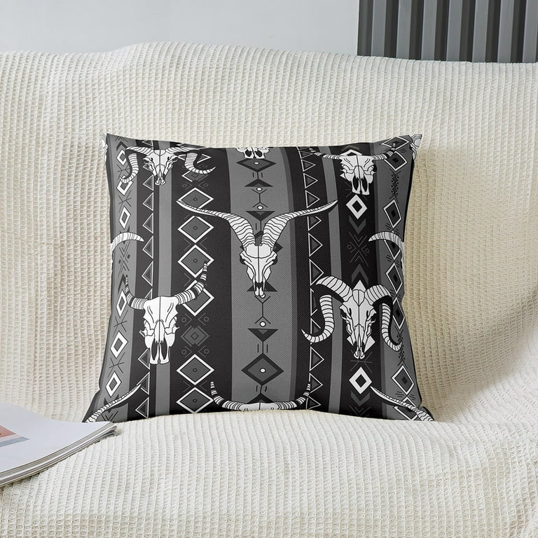 Set of 2 Western Boho Decorative Pillow Covers 18x18 Inch Bull Skull Cowboy Throw Pillow Covers Black White Grey Southwestern Aztec Pillow Covers Ethnic Tribal Geometric Diamond Cushion Covers Walmart...