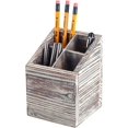 TRAHOOTorched Brown Wood Desktop Caddy with 4 Compartments, Cubed