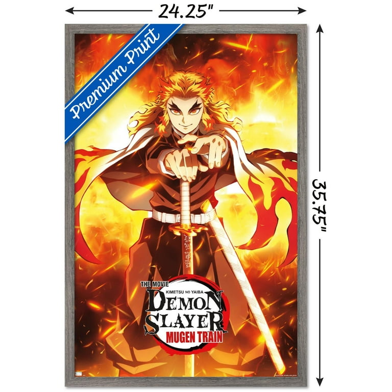 Demon Slayer: Mugen Train - Kyojuro Rengoku One Sheet Wall Poster, 22.375  x 34 Framed 