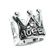Queenberry Sterling Silver Clear Cubic Zirconia Crown of Queen European-style Bead Charm Fits Pandora