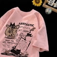 thumbnail image 5 of Nueva camiseta para hombres y mujeres, jersey de gran tamaño, versión coreana, camiseta con estampado de grupo de gatos de dibujos animados, pantalón corto informal, camiseta de manga para parejas, 5 of 5