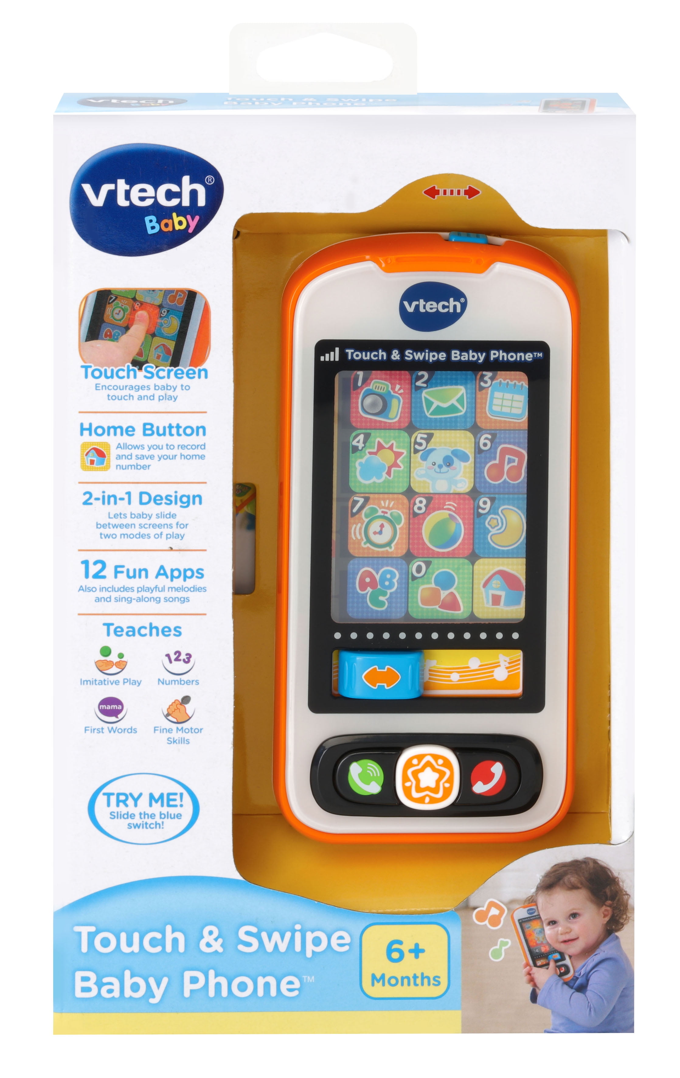 VTech Touch and Swipe Baby Phone Frustration Free Packaging Orange 