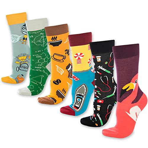 BAMBOOVEN Men & Women Fun Dress Socks,Colorful Funny Novelty Cotton Socks (Medium,Coffee,6 Variety Pairs),Cotton Socks_989 1005