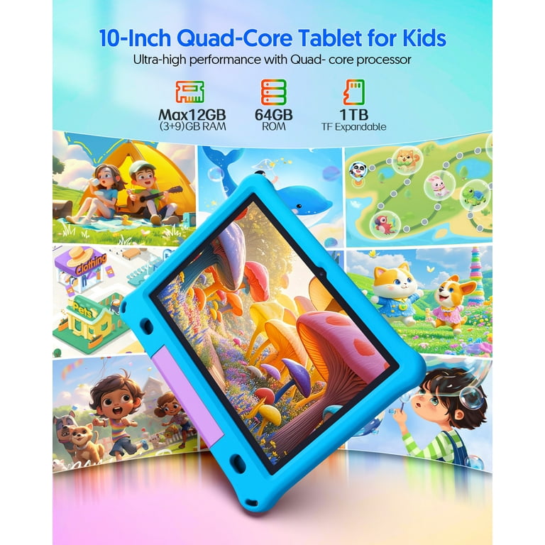 FITIFUN 10.1 inch Kids Tablet Android 15, 3GB RAM 64GB ROM 1TB