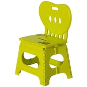 Basicwise Foldable Step Stool with Heart Shaped Backrest, Plastic Pink