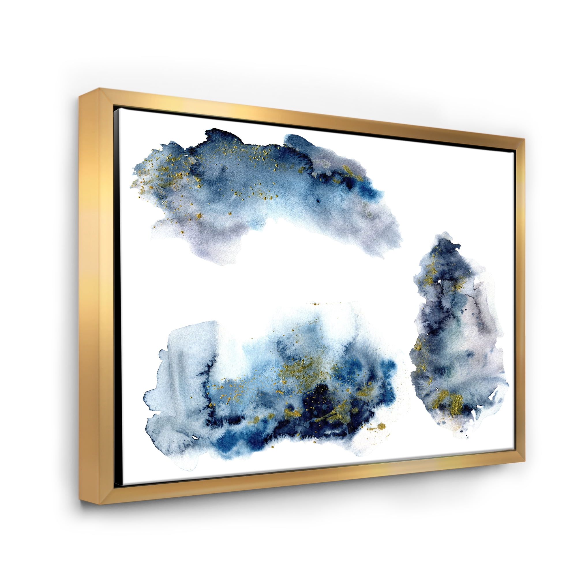 Gray and Blue Clouds With Golden Glitter 32 in x 16 in Framed Painting Canvas Art Print, by Designart