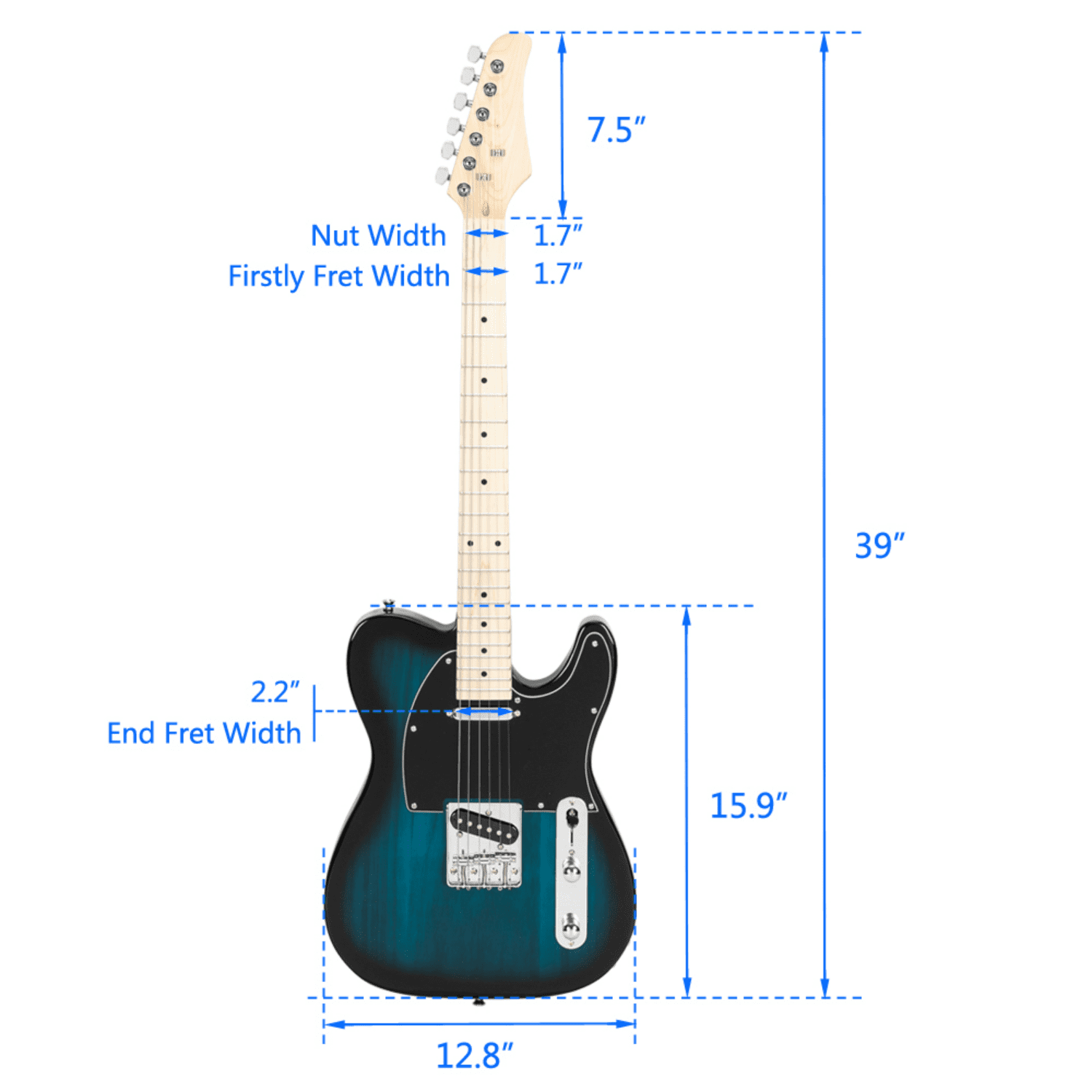 Hassch Beginner Electric Guitar with Bag, Electric Guitar with Strap, Plectrum, Spanner Tool and Connecting Wire for Starter, Blue