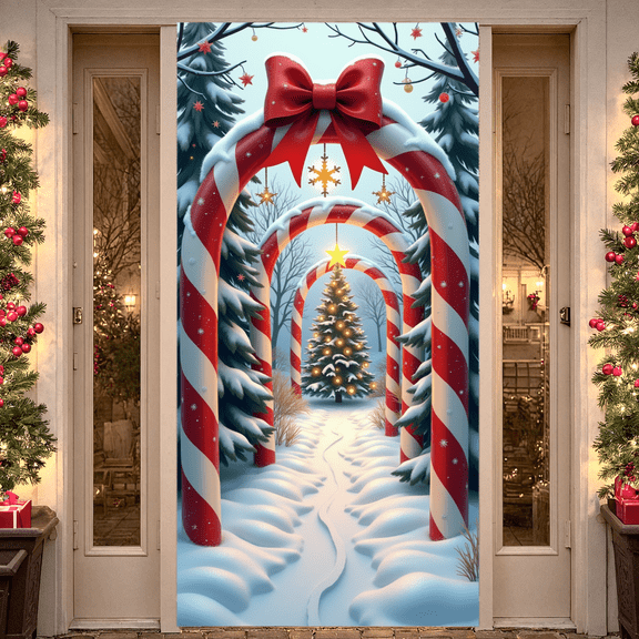 Red Bow Christmas Archway Holiday Decor Candy Cane for Winter Wonderland Outdoor Celebration Family Gathering