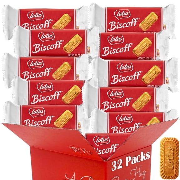 Belgian Shortbread Biscoff Cookies | Individually Wrapped Caramelized Cinnamon Crunch Treat | Snack for Coffee Tea Ice Cream Office Holiday Gift Party Favor 32 Pack (Each Pack 2 Cookies) 64 Total
