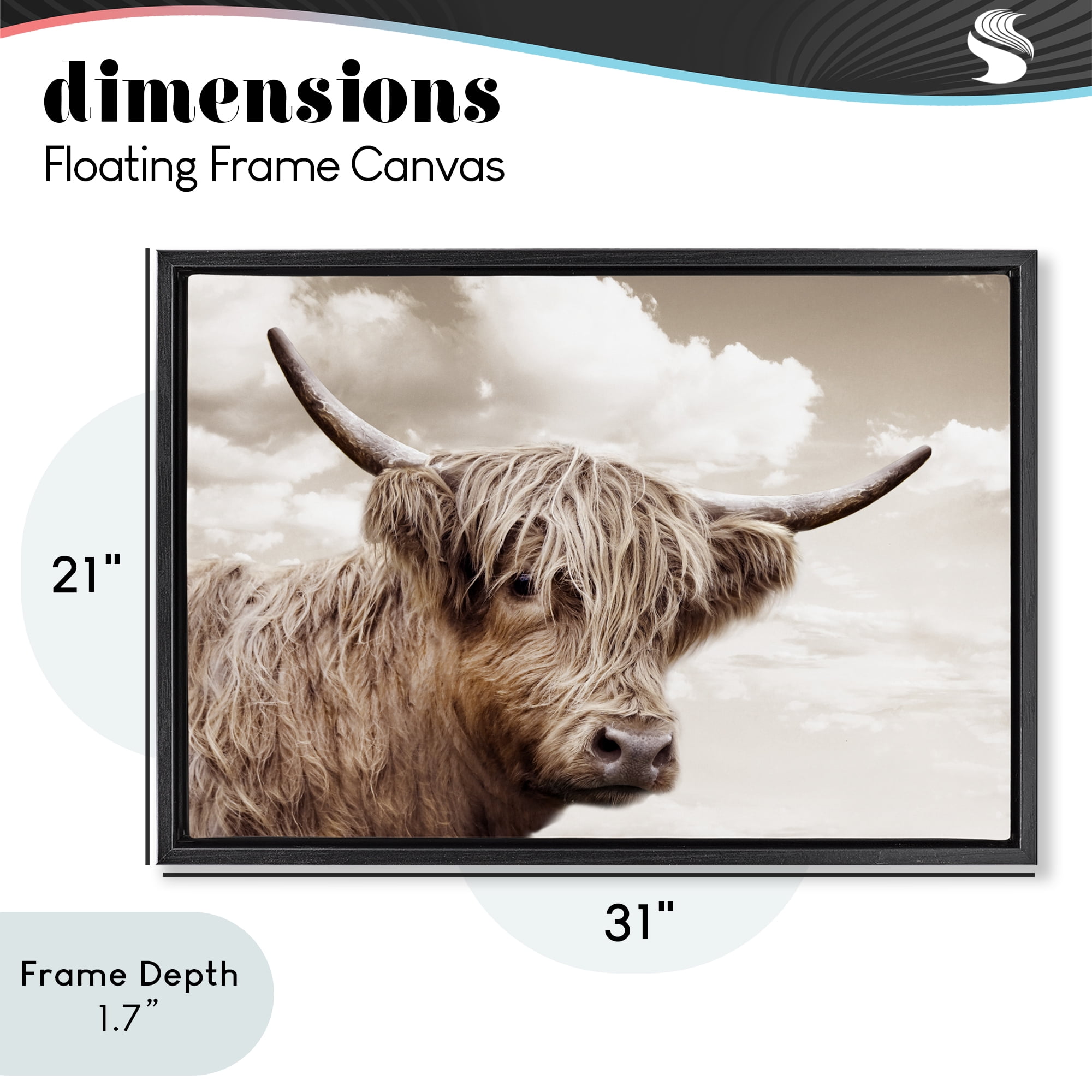Stupell Industries Shaggy Highland Cow & Clouds Black Framed Floater Canvas Wall Art, design by CAD Designs