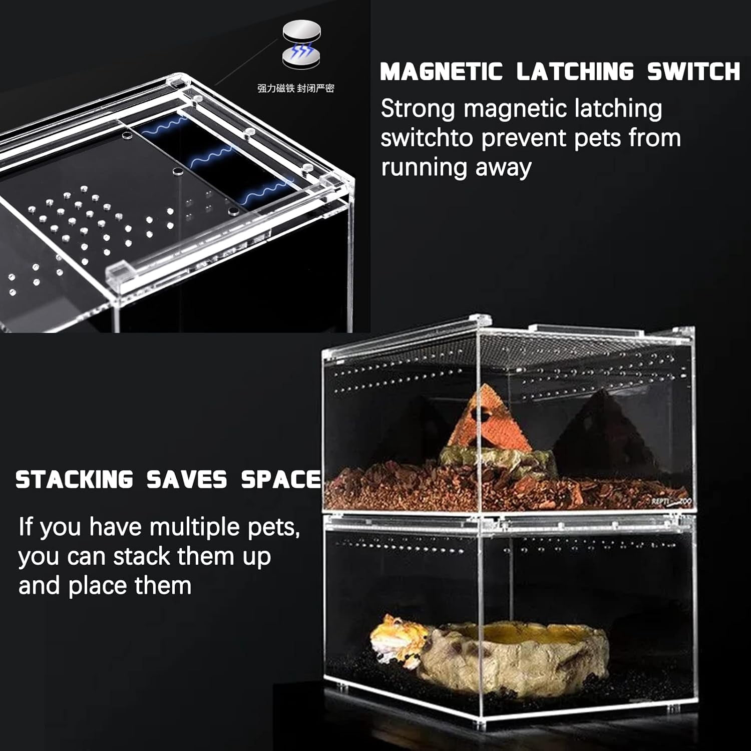 Reptile Terrarium - Amphibian Tank Starter Kit, Eco Rainforest Feeding Box, Amphibian Feeding Box, Suitable for breeding Lizards, Snakes, Chameleons, Jumping Spiders