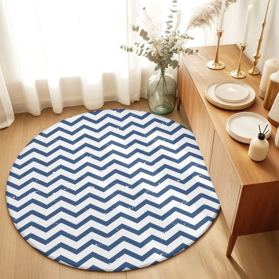 Round Rugs 4Ft, Blue Stripes Round Area Rug Washable Indoor Throw Carpet, Geometric Abstract Lines Modern Striped Simple Soft Non Slip Circle Rug for Kitchen Nursery Room Home Decor Aesthetic