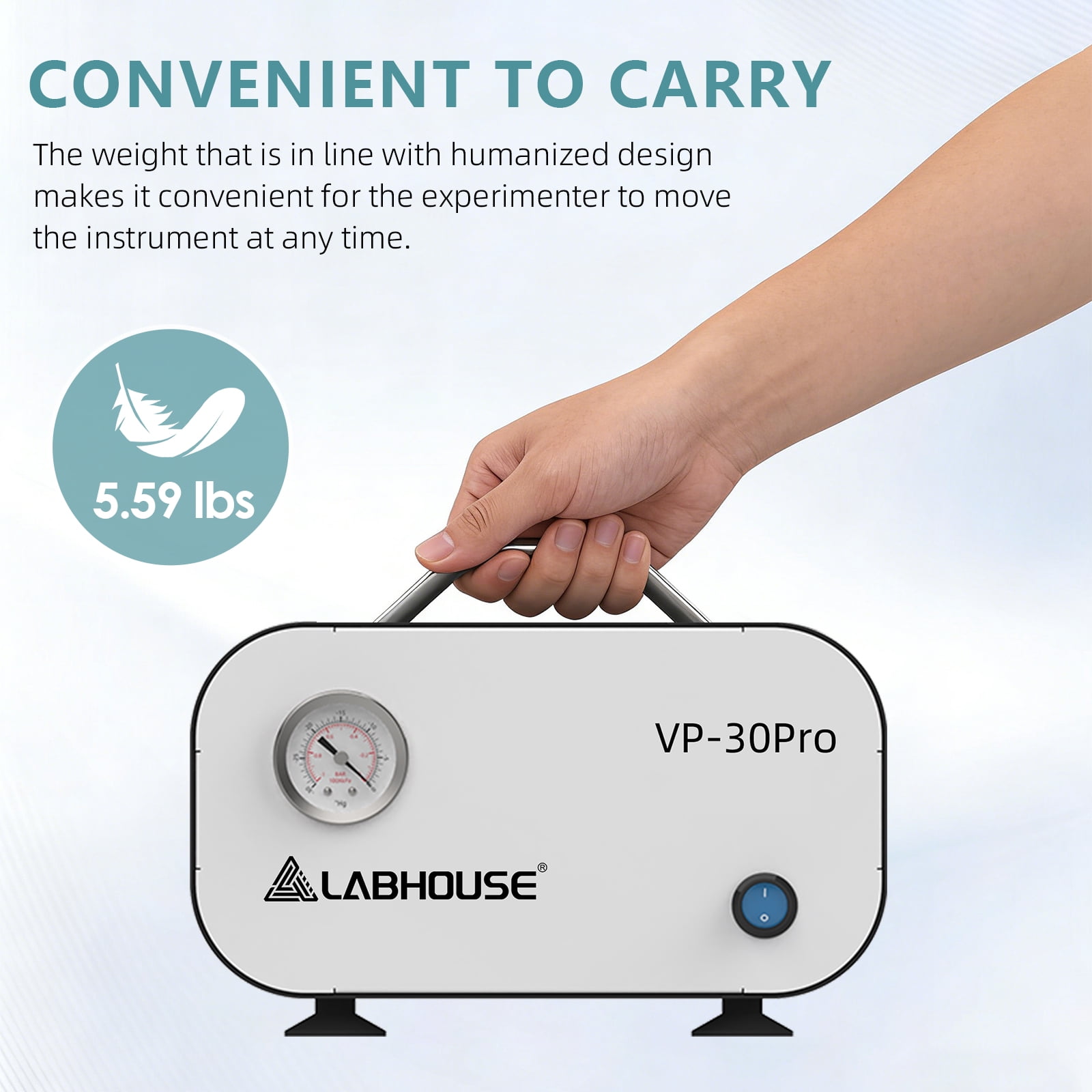 LABHOUSE Lab Vacuum Filtration Pump VP-30PRO, Pressure Adjustable Diaphragm Oil Free Pump 30L/min Positive & Negative Pressure with Rubber Tube for Laboratory