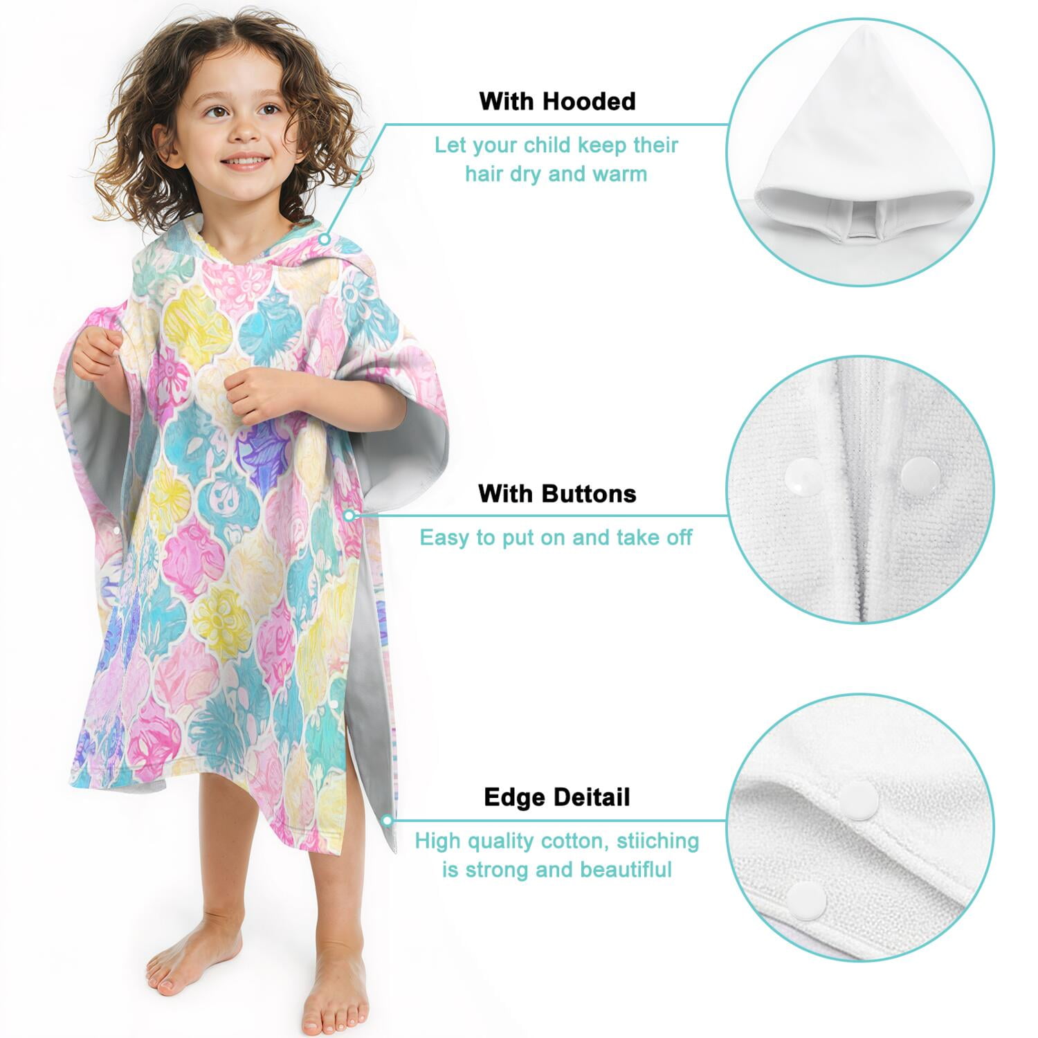 Hooded Kids Beach Towels - Toddler Bath Towel Girls Boys Swimming Cover-ups for Ages 2 to 6 Kids Pool Towels Quick Dry Lightweight Soft Microfiber Poncho Towel 28x28 (Mermaid Seashell)