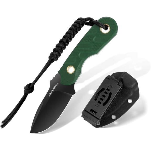 FLISSA Fixed Blade Knife, 7 Inch Full Tang Hunting Knife with G10 Handle, Kydex Sheath and Emergency Rope for Tactical, Survival, Camping, Hiking(Green)