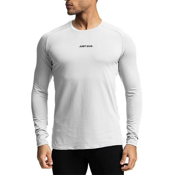 Men Summer Tops Men's Bodybuilding Muscle Slim Stretch Sports Casual Printed Long Sleeve Base T Shirt Loose Shirts Juniors Mens Long Sleeve Fitted Casual T Shirt Top Men Workout Tops for White XL