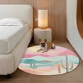 thumbnail image 3 of Round Area Rug 4ft, Watercolor Cactus Desert Mountain Non-Shedding Washable Area Rug, Modern Abstract Sun Non Slip Low-Profile Circle Rugs for Living Room, Bedroom Dining Room, 3 of 9