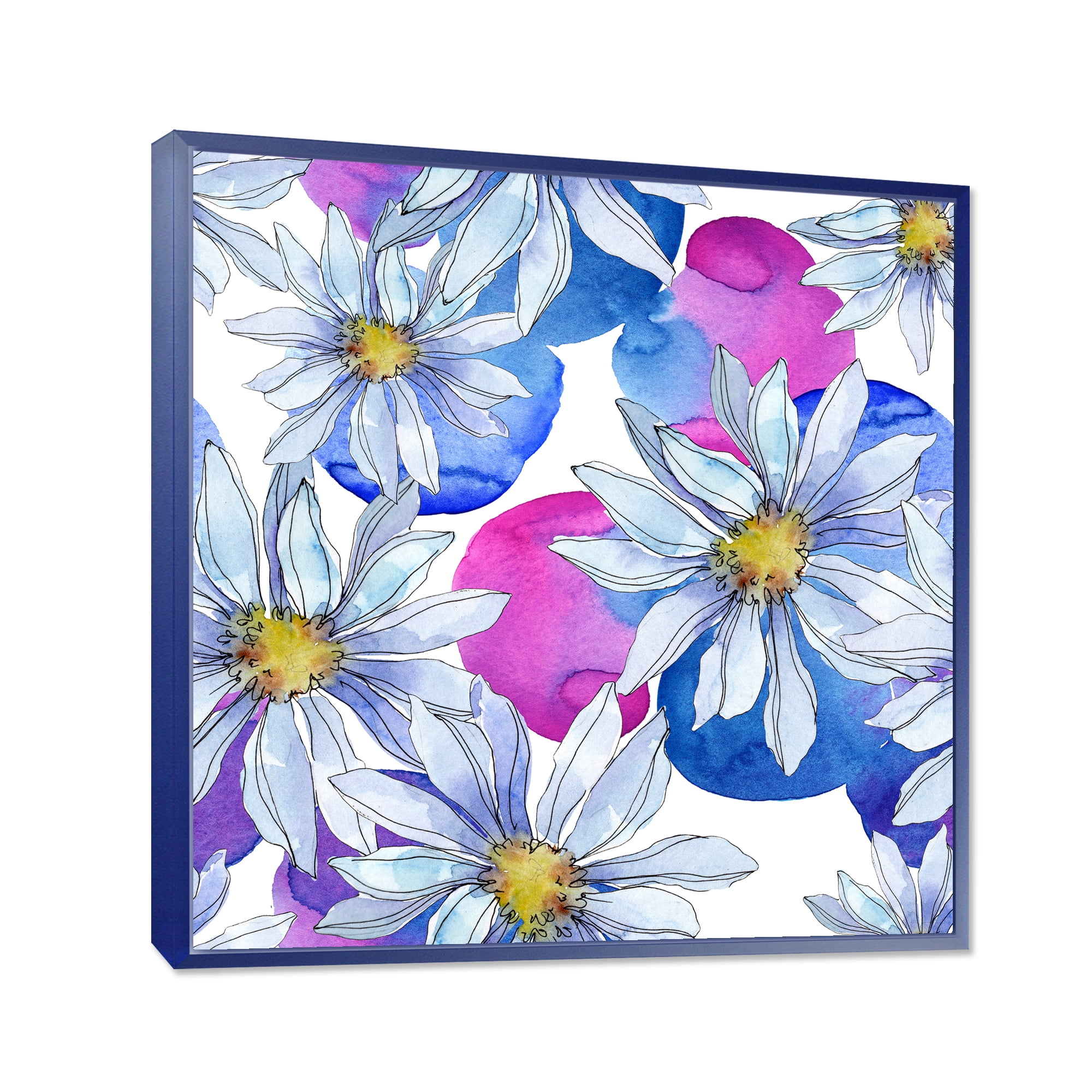 Designart 'Daisies On Red and Blue Backgorund' Traditional Framed Canvas Wall Art Print