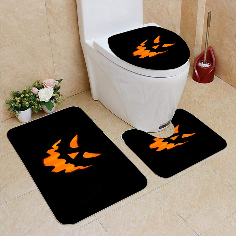 PUDMAD Happy Halloween Halloween Mask 3 Piece Bathroom Rugs Set Bath