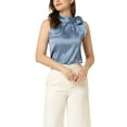 thumbnail image 4 of INSPIRE CHIC Women's Satin Tank Tops Sleeveless Bow Tie Neck Solid Work Blouses XS Blue, 4 of 6