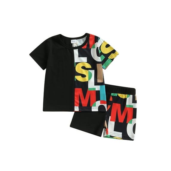 Arvbitana Toddler Boys Clothes Set 18M 24M 3T 4T 5T 6T Crewneck Short Sleeve T-Shirt Top Elastic Waist Shorts 2Pcs Little Boy Outfits