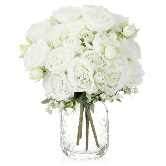 Armscye 4 Bundles Peonies Artificial Flowers, White Artificial Peonies, Silk Peonies Flowers, Fake Peonies Artificial Flowers Peonies Bouquet for Centerpiece Table Wedding Party Home Decor