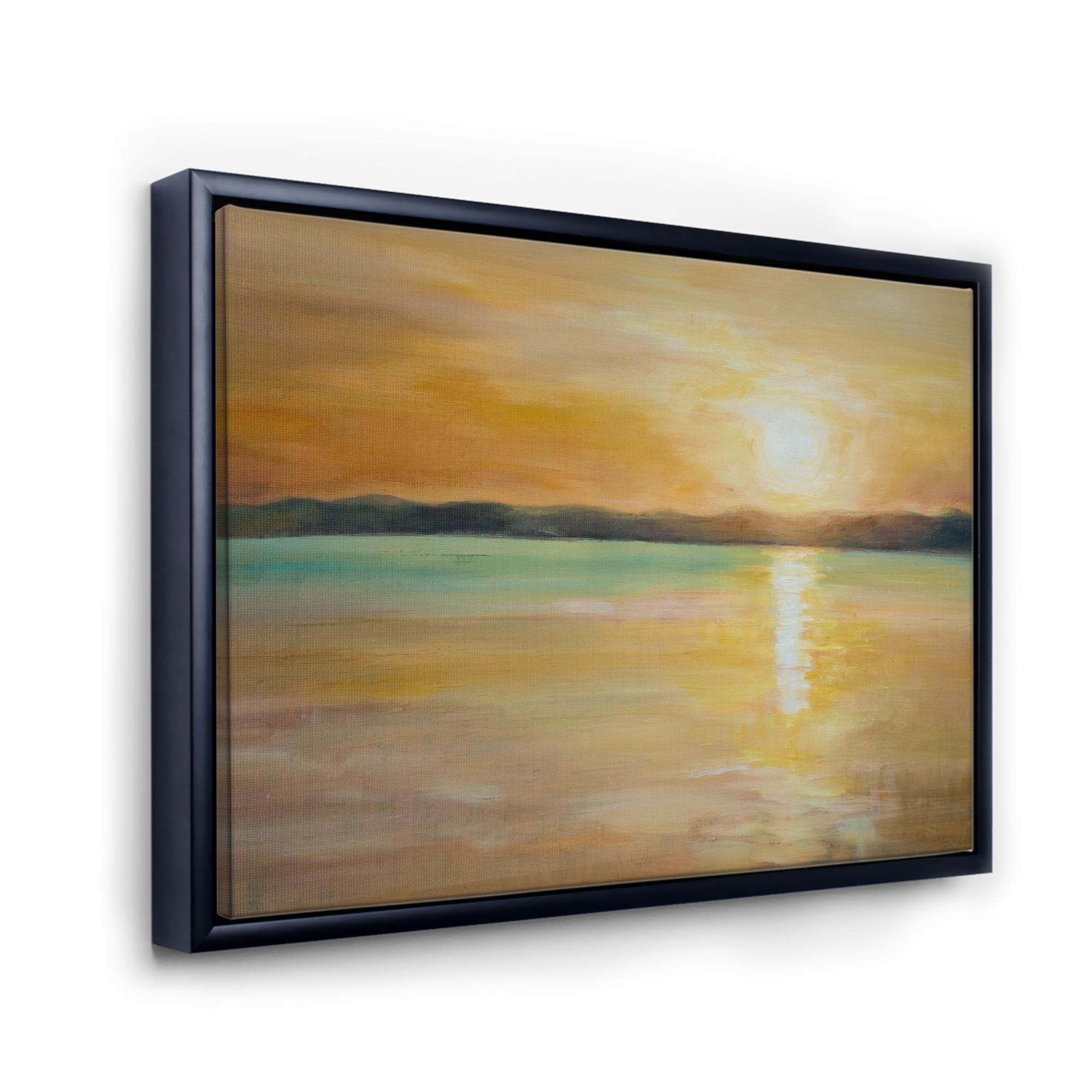 Designart 'Abstract Yellow Sunset At The Horizon' Nautical & Coastal Framed Canvas Wall Art Print