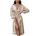 thumbnail image 2 of Elainilye Fashion Summer Robe for Women Comfortable and Versatile Oversized Pajamas Nightwear Sleeping Dress with Belt,Brown, 2 of 6