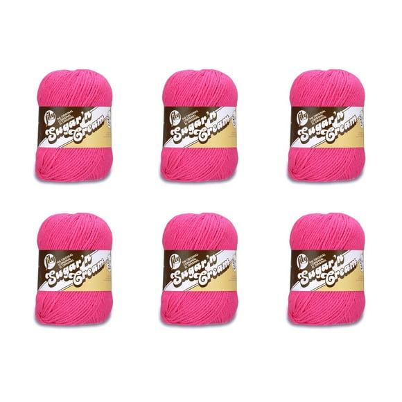 Lily Sugar'N Cream Super Size Hot Pink Yarn - 6 Pack of 113g/4oz - Cotton - 4 Medium (Worsted) - 200 Yards - Knitting/Crochet