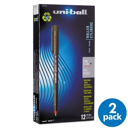 (2 Pack) uni-ball Onyx Roller Ball Stick Dye-Based Pen, Red Ink, Fine, Dozen