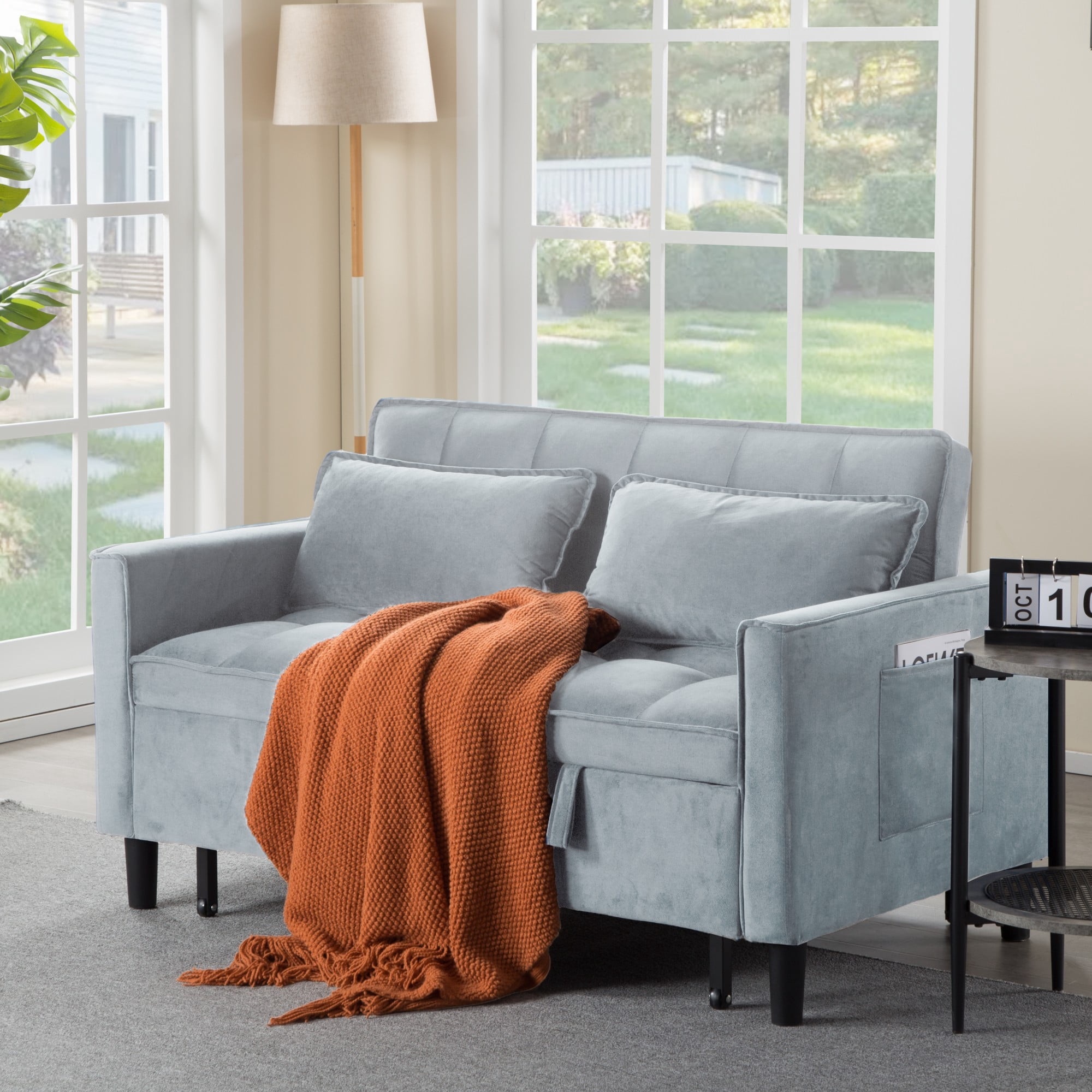 Gewnee 53.94" Pull-Out Sofa Bed – Convertible Twin Size Sleeper Bed,3 Adjustable Backrest Angles & Storage Side Pocket for Living Room,Office,Guest Room.Light Grey