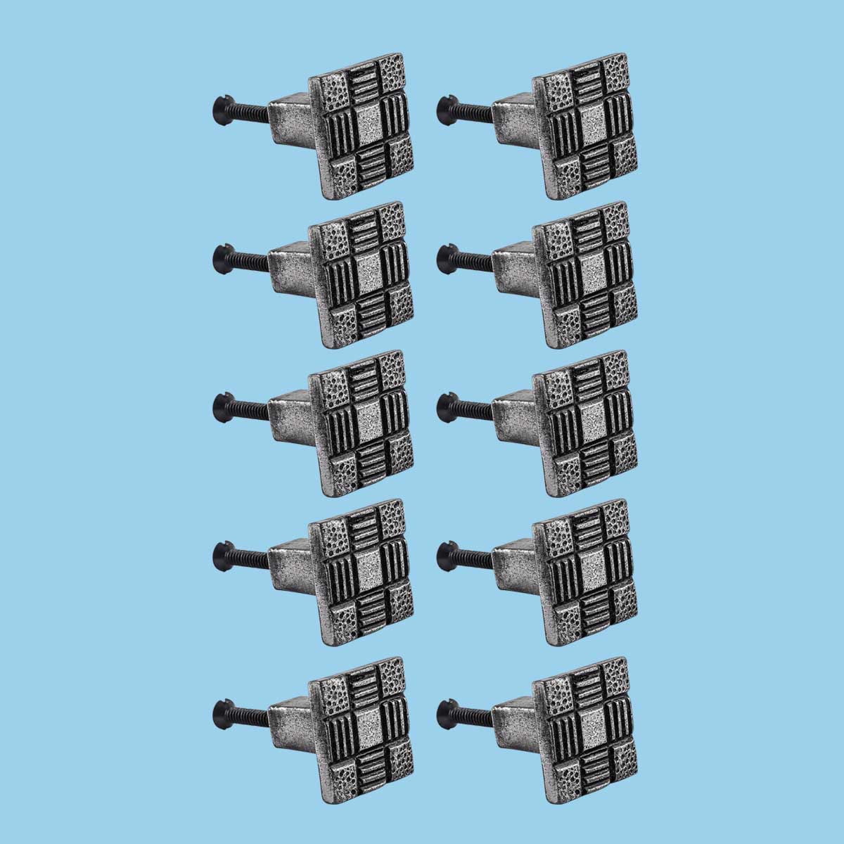 Renovators Supply Square Iron Cabinet Knob Pull Aztec Pewter Finish Vintage Metal Knobs for Kitchen Cabinet or Drawer Handles w/Screws Pack of 10