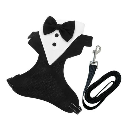 Raindrops 1Set Formal Dog Vest Harness with Integrated Leash Tuxedo Style Pet Harness for Outdoor Walking